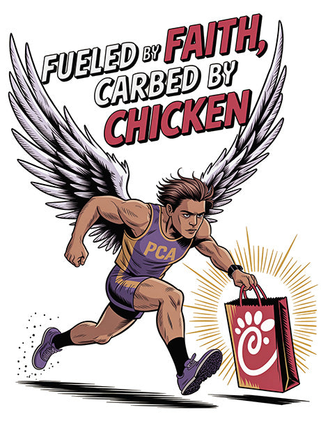 Fueled by Faith, Carbed by Chicken T-Shirt | Funny Christian Runner Tee