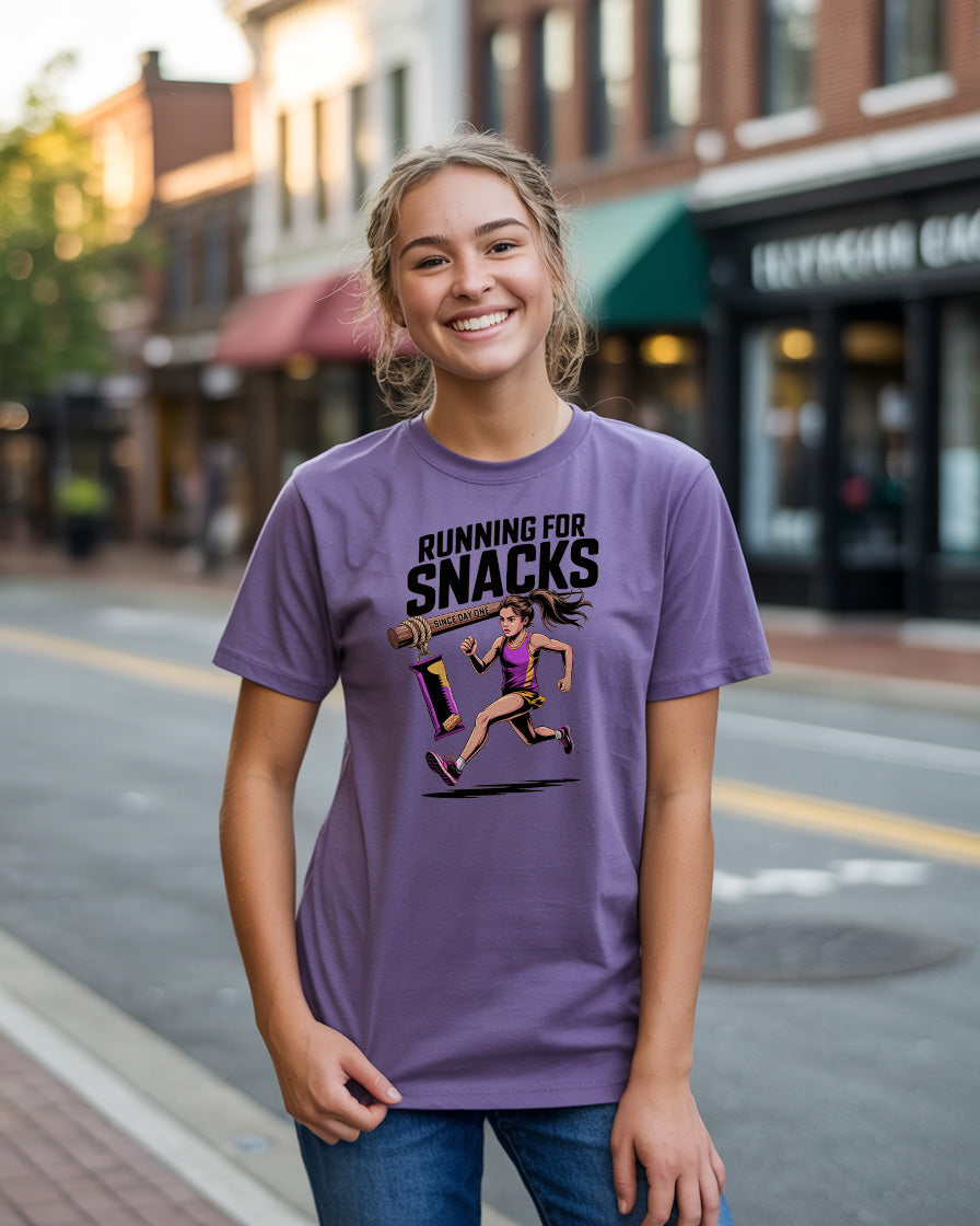 Running For Snacks T-Shirt | Funny Women's Running Tee, Graphic Workout Shirt, Gift for Runners