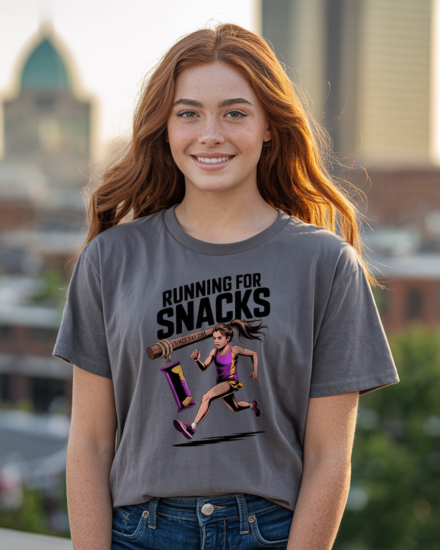 Running For Snacks T-Shirt | Funny Women's Running Tee, Graphic Workout Shirt, Gift for Runners