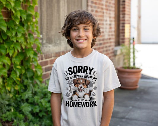 "Sorry My Australian Shepherd Ate My Homework" T-Shirt - Funny Dog Kids' Shirt