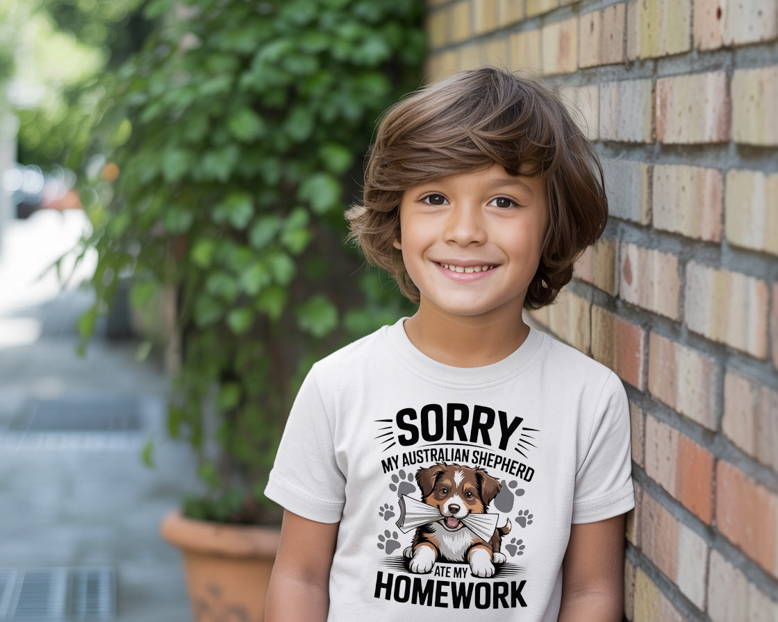 "Sorry My Australian Shepherd Ate My Homework" T-Shirt - Funny Dog Kids' Shirt