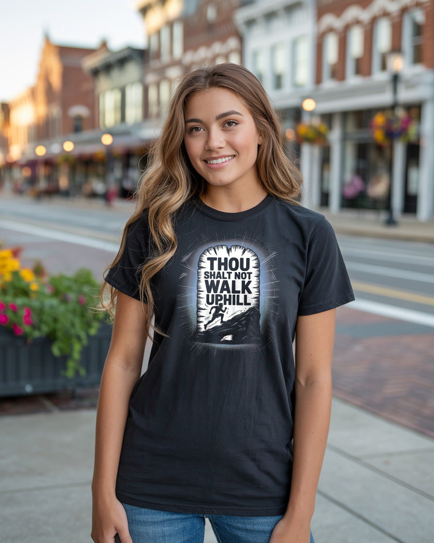Thou Shalt Not Walk Uphill | Funny Running T-Shirt | Motivational XC Tee, Gift for Cross Country & Trail Runners