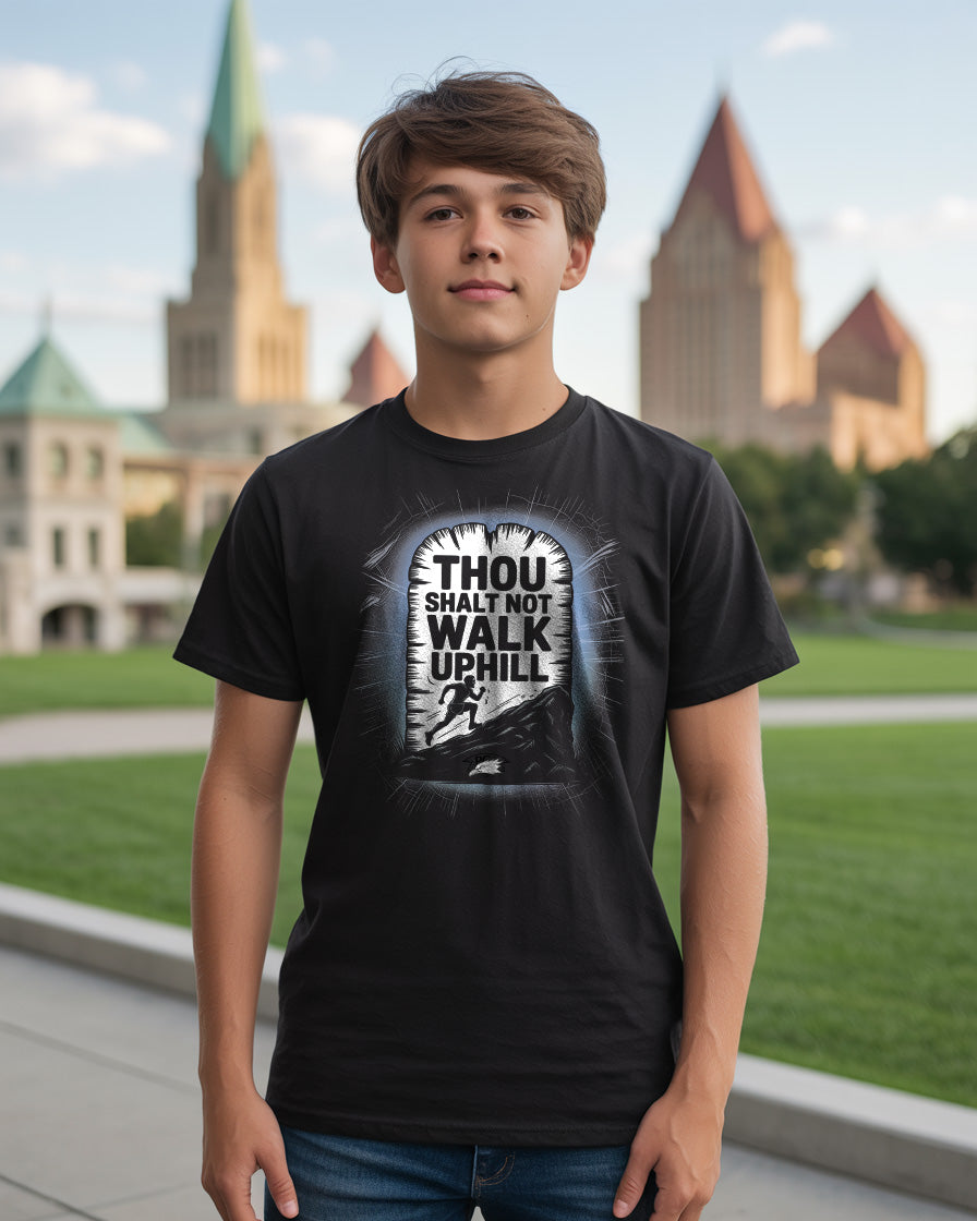 Thou Shalt Not Walk Uphill | Funny Running T-Shirt | Motivational XC Tee, Gift for Cross Country & Trail Runners
