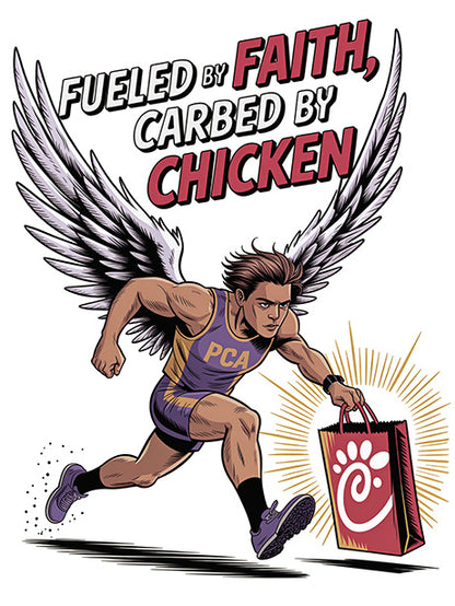 Fueled by Faith, Carbed by Chicken T-Shirt | Funny Christian Runner Tee