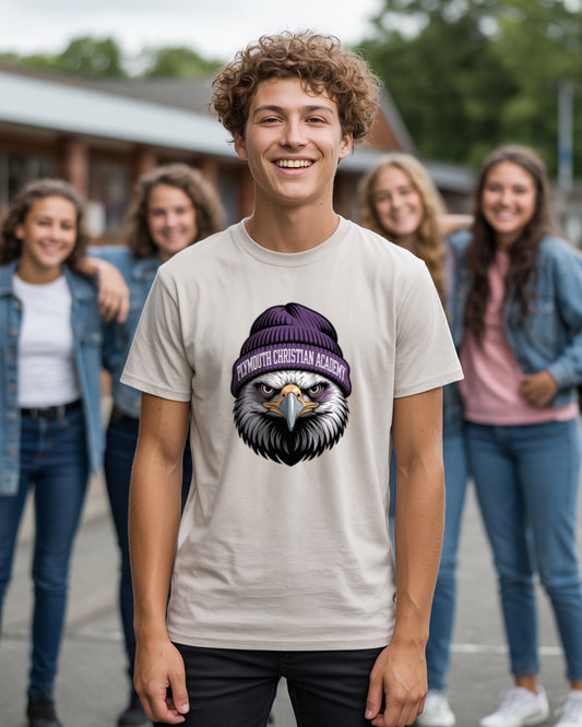 Plymouth Christian Academy Eagles Spirit T-Shirt - Urban Eagle wearing a Beanie Design