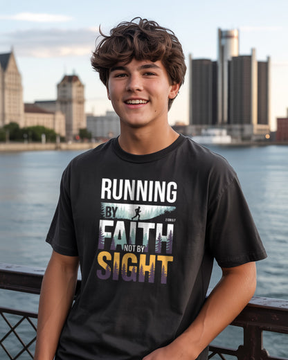 Running by Faith Not by Sight T-Shirt | Christian Cross Country Tee