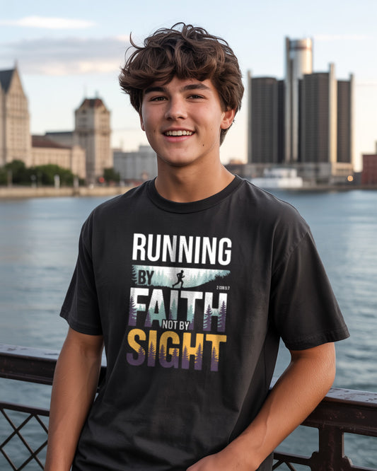 Running by Faith Not by Sight T-Shirt | Christian Cross Country Tee