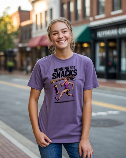 Running For Snacks T-Shirt | Funny Women's Running Tee, Graphic Workout Shirt, Gift for Runners