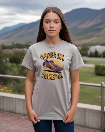 "Spikes On, Game On" Cross Country T-Shirt